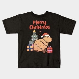 Merry Christmas a cute capybara ready for Christmas Kids T-Shirt